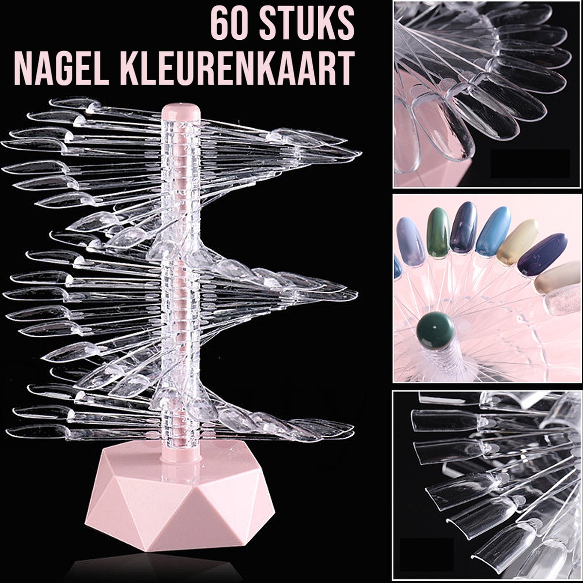 Goedkoopste LaGloss® 60st Spiraal NagelKleurenkaart Roze - Ovaal - Waaier - Voor Manicure & Nagelstyling