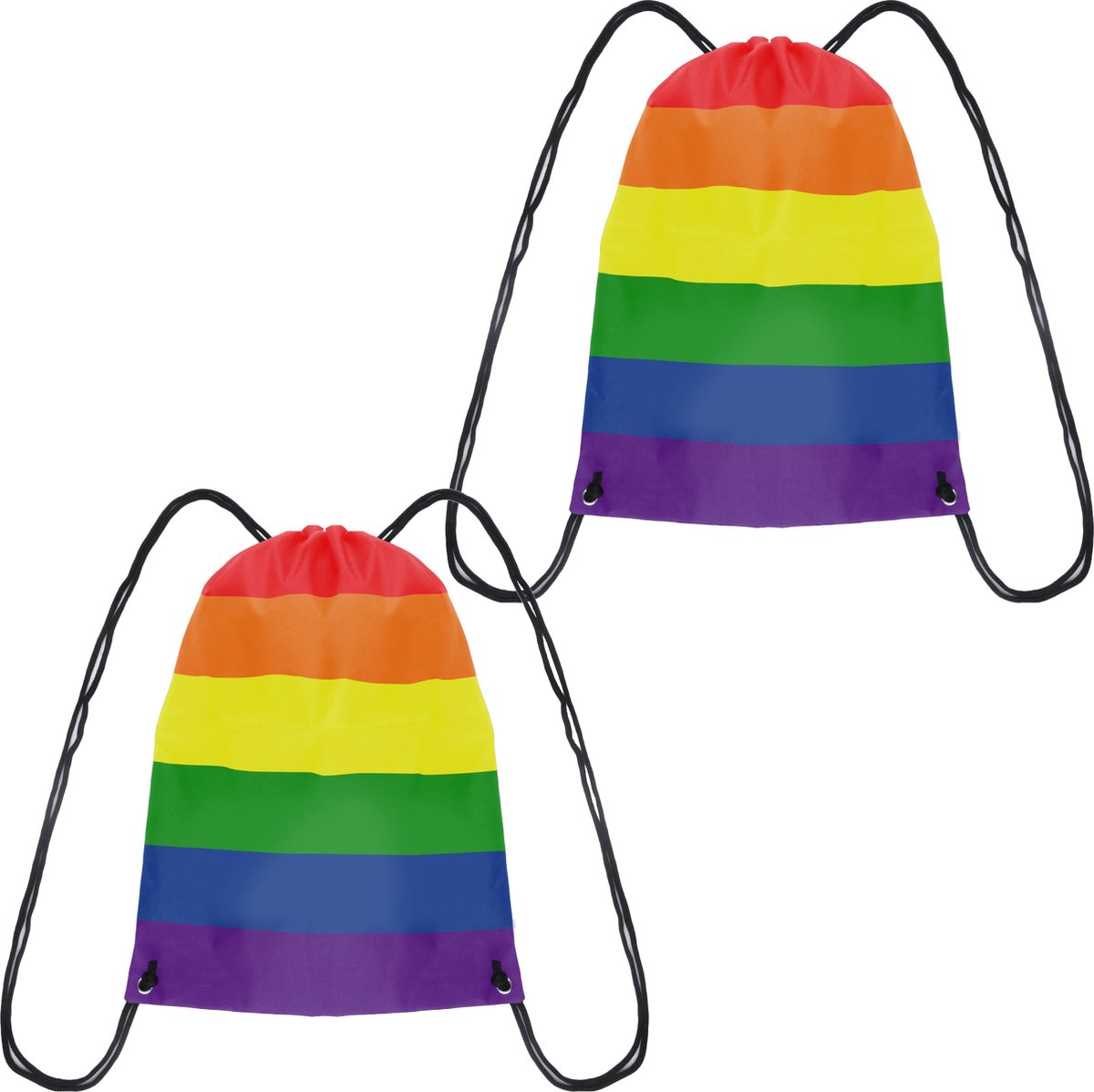 Henbrandt Gymtasje - 2x - rugtas - regenboog / pride vlag kleuren - volwassenen - met rijgkoord