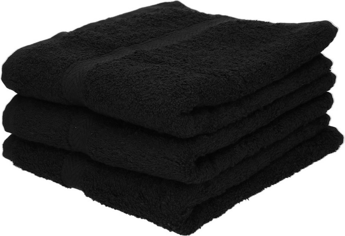 Towelcity Luxe badhanddoek - 3x - zwart - 50 x 90 cm - 550 grams - Badkamer textiel - Katoen