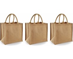 Jute boodschappentas/shopper 30 x 30 x 19 cm - 3x - klein - Naturel goodiebag 14 liter