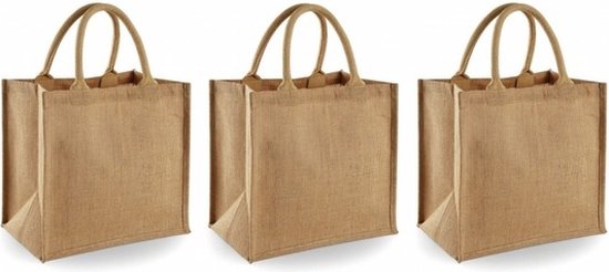Jute boodschappentas/shopper 30 x 30 x 19 cm - 3x - klein - Naturel goodiebag 14 liter