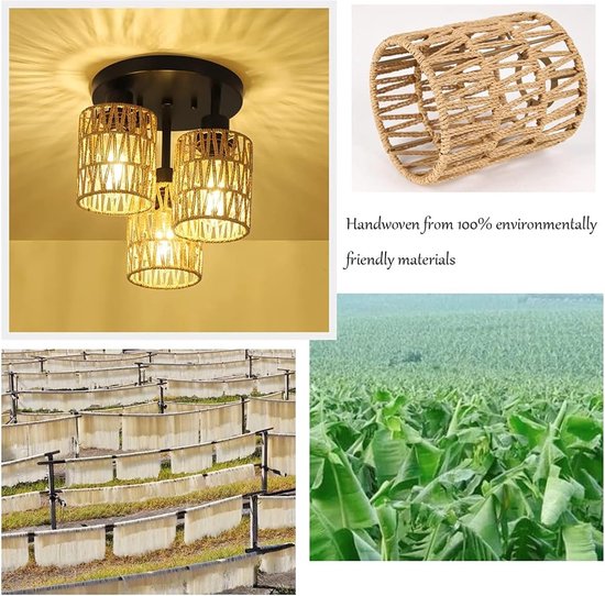 Lampenkap Rattan, hanglamp pendellampenkap, lampenkap klein hanglamp rattan vervangend scherm accessoire voor tafellamp, hangende mandenlampen