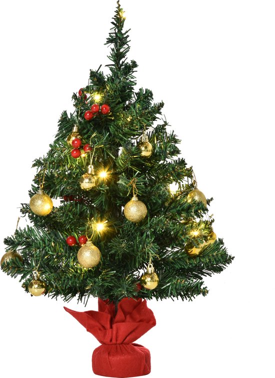 HOMCOM Kerstboom met hulstbessen, ballen en LED-verlichting kerstboom groen 830-257