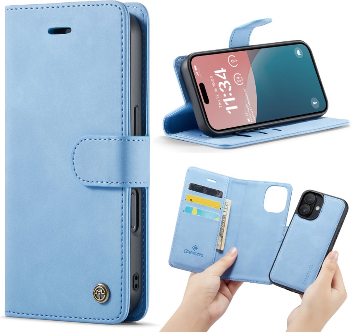 Casemania – iPhone 16 Plus – 2 in 1 – Bookcase - Licht Blauw