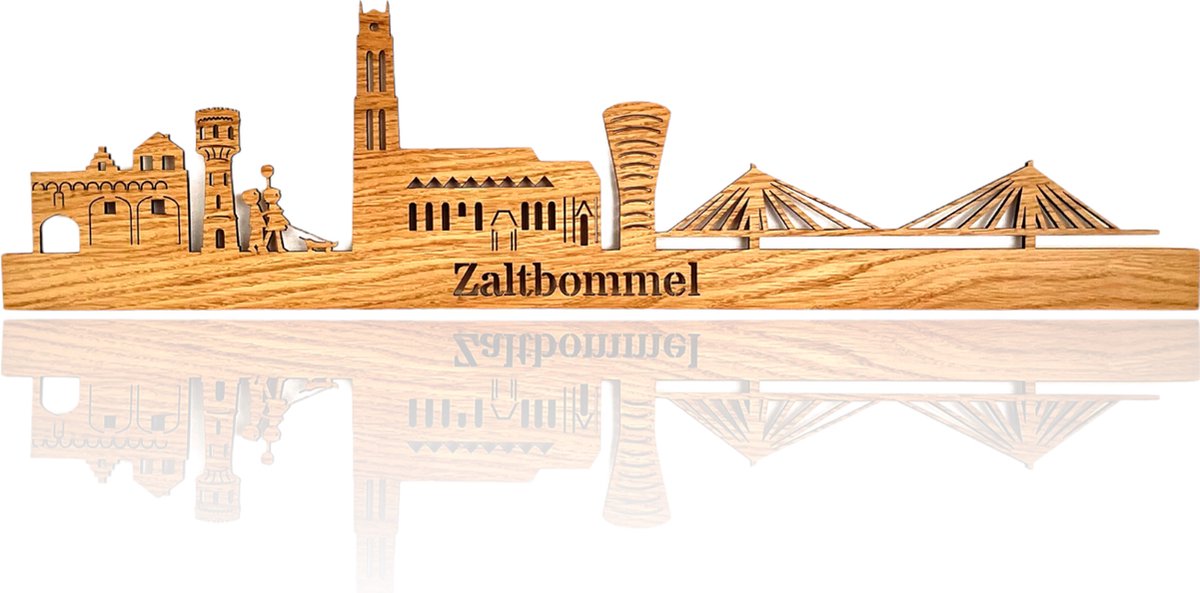 Skyline van Zaltbommel - Eikenhout - 150cm - Wanddecoratie van hout