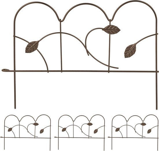 Foto: 4 delig perkhekje van metaal hxb 28 x 385 cm tuin voortuin laag tuinhekje in de grond bronskleurig