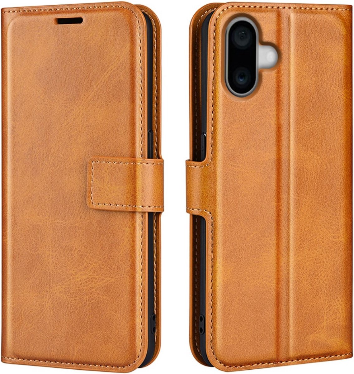 Coverup Hoesje - Geschikt voor iPhone 16 Plus Hoesje - Coverup Deluxe Book Case - Bruin