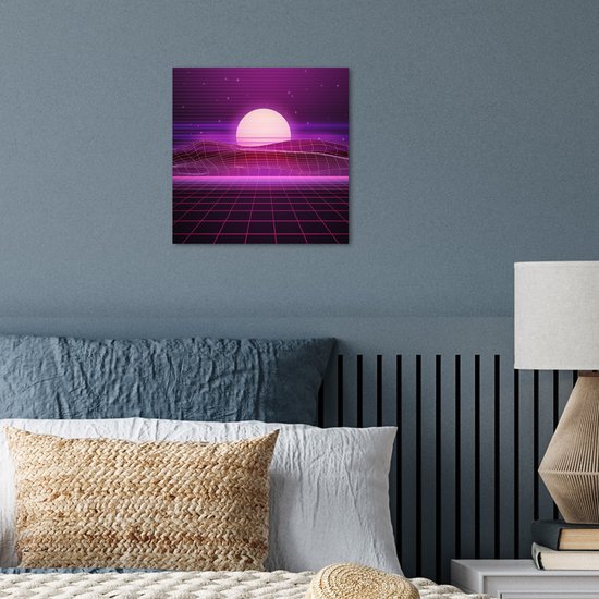 Affiche de Jeu - Gaming - Néon - Rétro - Violet - Soleil - Jeux - 30x30 cm