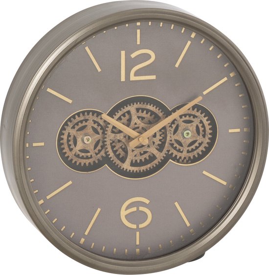 J-Line horloge Engrenage - bois - gris/or - small - Ø 39 cm