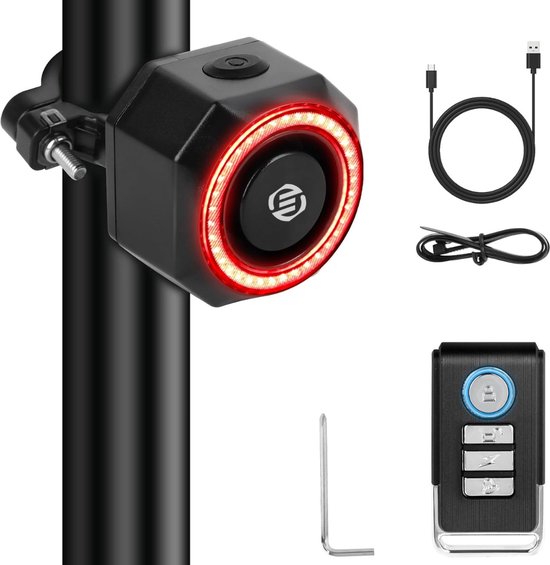 Mengshen 113dB Fietsalarm – Draadloos, Trillingssensor, IP65 Waterdicht – 7 Gevoeligheidsniveaus, SOS-functie – Voor E-bike, Motor, Scooter