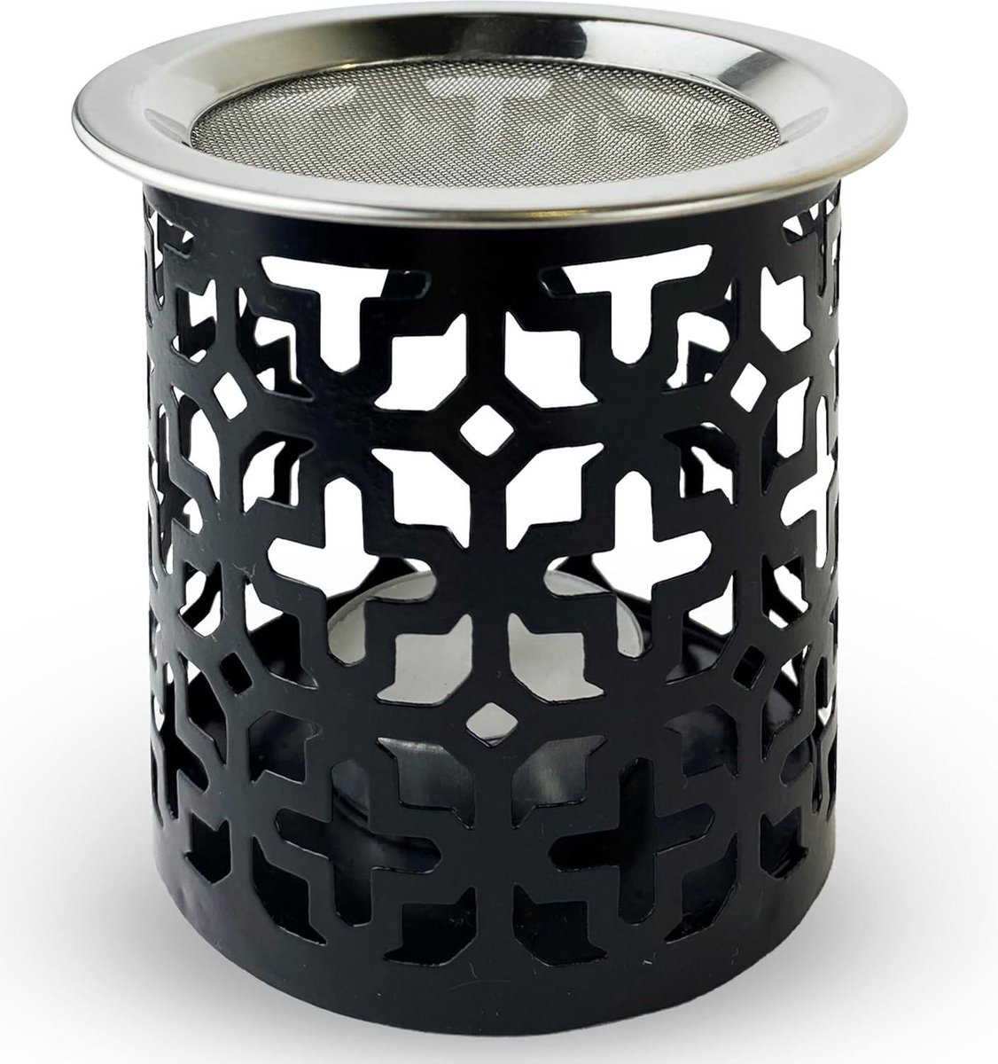 Wierookbrander met zeef - Zwart met bloemmotief - Stijlvolle aromatherapie - Hoogwaardige afwerking - Accessoires voor wierook wierookbrander met zeef
