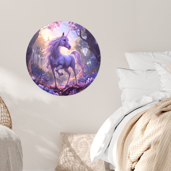WallCircle® - Papier peint cercle 80x80 cm - Stickers muraux Licorne - Violet - Conte de fées - Animal Fantasy - Cercle mural chambre ado - Décoration chambre - Accessoires chambre ado - Cercle mural chambre jeunesse
