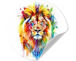 WallCircle® - Behangcirkel 120x120 cm - Muurstickers Leeuw - Verf - Kleurrijk - Wit - Dier - Muurcirkel tienerkamer - Slaapkamer decoratie - Tiener kamer accessoires - Wandcirkel jeugdkamer