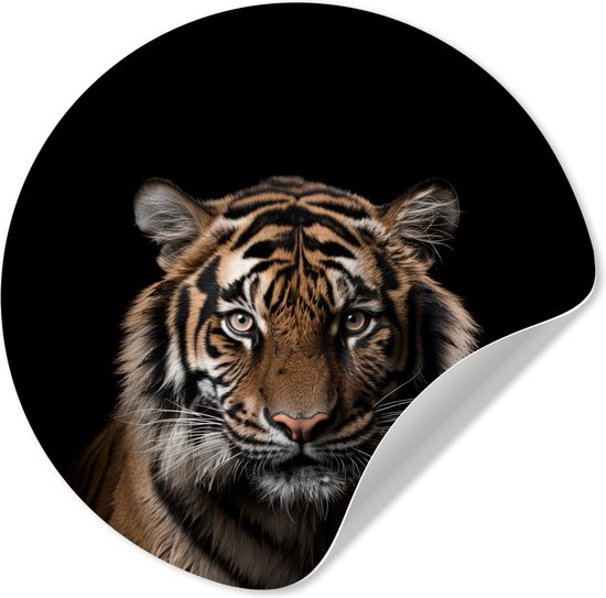 WallCircle® - Behangcirkel 50x50 cm - Muurstickers Tijger - Portret - Zwart - Dier - Muurcirkel woonkamer - Wandcirkel slaapkamer - Kamer decoratie zelfklevend - Muurdecoratie accessoires