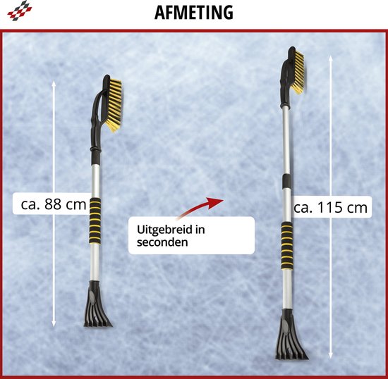 WALSER auto ijskrabber, uitschuifbare auto ijskrabber met bezem, 3in1 auto sneeuwbezem met auto ijskrabber, auto sneeuwbezem, auto ruitenkrabber met telescoopstang 88-115 cm
