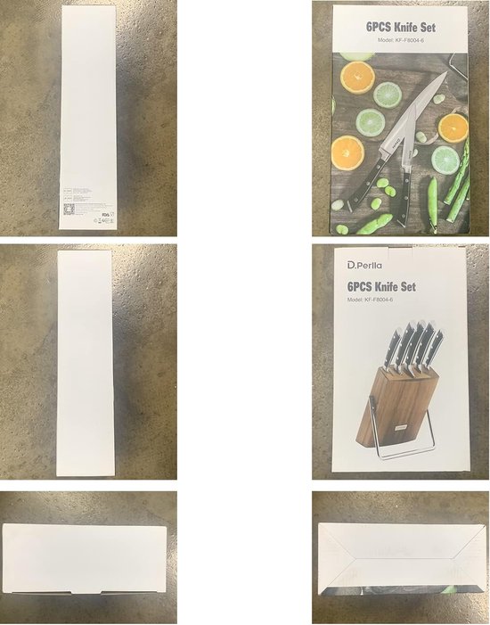 D.Perlla 7 delige Keukenmessenset met Houten Blok, Professionele Messenset met Zelfslijpend Messenblok, Roestvrij Staal, Wit
