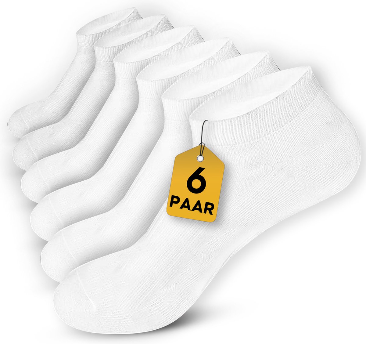 VOLQU® Sneakersokken - SEN Series - 6 Paar - Maat 43 46 - Premium Katoen Sneakersokken - Enkelsokken Heren - Enkelsokken Dames - Sportsokken Heren - Sportsokken Dames - Wit