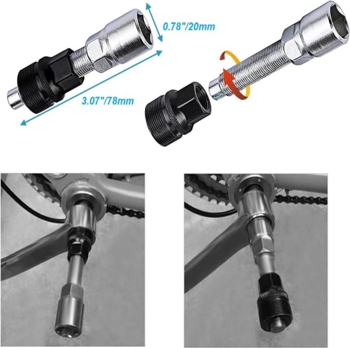 Kit Extracteur Manivelle Vélo – Acier Carbone, 20 Dents, Avec Clé 16mm, Clé Double Et Allen, Pour VTT Route Ville