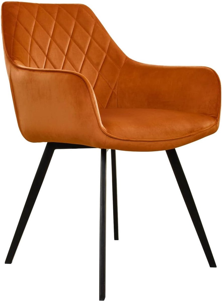 Goodivery ® Stijlvolle Fluwelen Eetkamerstoel met Armleuning en Metalen Frame, Oranje