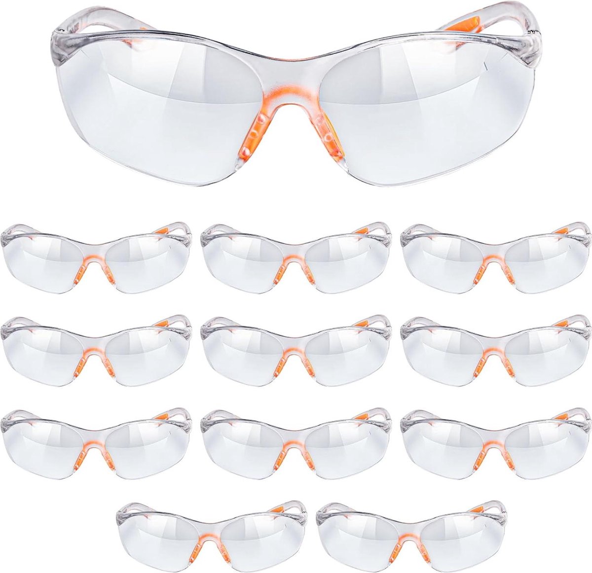 12 Pak Omwikkel Veiligheids Brillen met Rubberen Neur en Oor Grips - Kras Bestandige Bril Glazen - PPE Veiligheids bril Veiligheidsbril