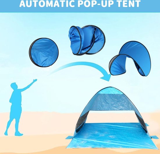 Pop-up strandschelptent 2 personen 200 x 165 x 130 cm uv-bescherming opbergtas haringen strandtent zonwering (lichtblauw) van POP — afbeelding 3