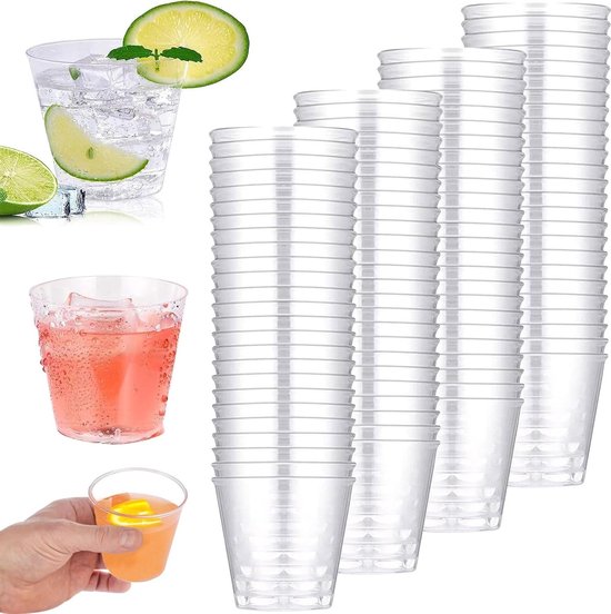 PORFOYO 200 stuks plastic borrelglazen, bekers, plastic, shotglazen PORFOYO 200 stuks plastic borrelglazen, bekers, plastic, shotglazen