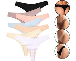 7 Pack - Invisible Dames String Naadloos - Nude, Roze, Zwart, Blauw, Taupe, Geel en Wit - Onderbroek Zonder Naden - No Show - Dames Lingerie / Ondergoed Set - Maat XL