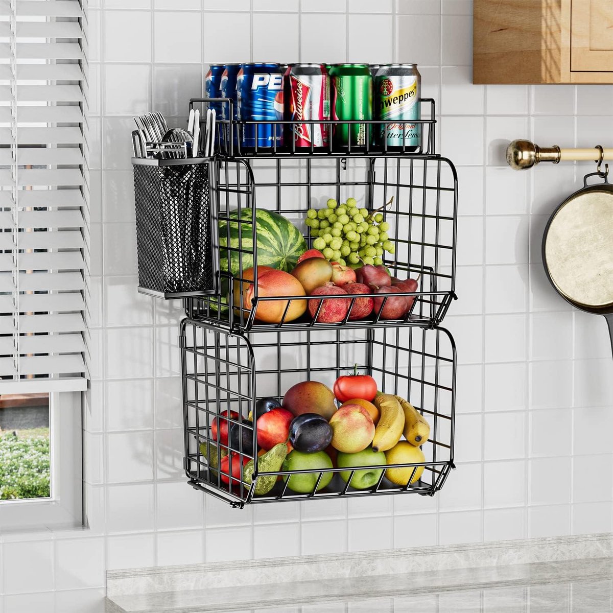 Hangende fruitmand 2 stuks - 2 etagère wandfruitmand keukenorganizer