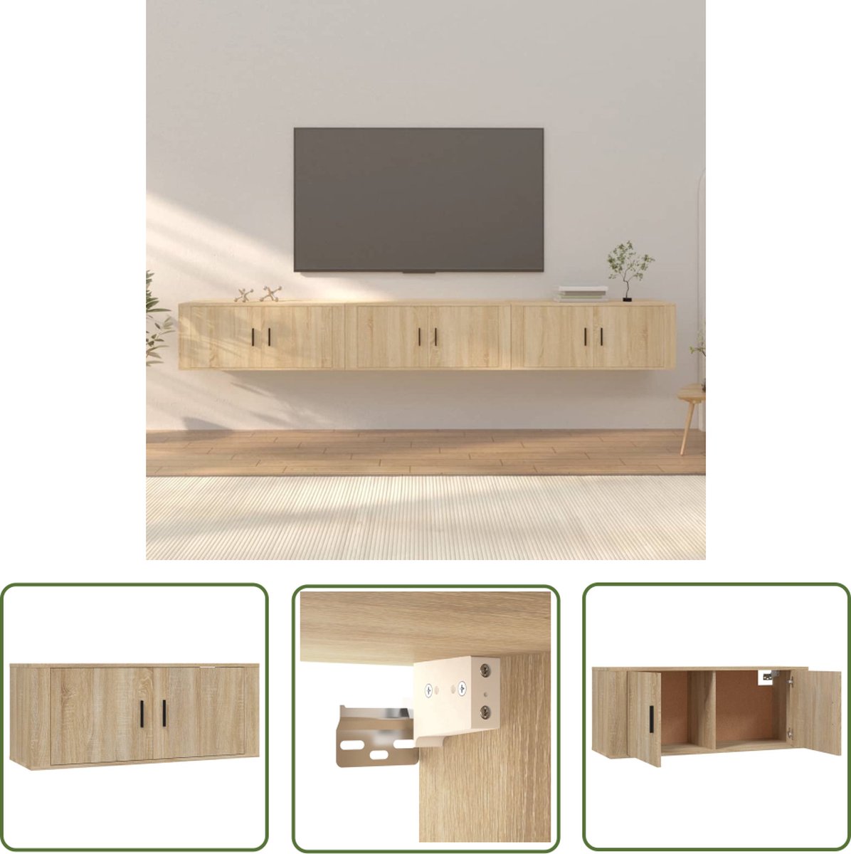 The Living Store TV Meubel - Sonoma Eiken - Set van 3 - 100x34.5x40 cm - Strak en klassiek design