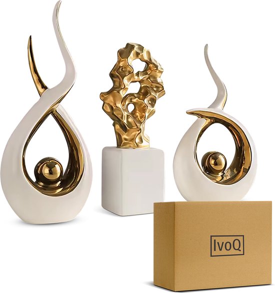 IvoQ Set de statues de Décoration dorées de Luxe – Accessoires de maison élégants pour intérieur moderne