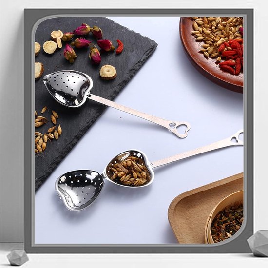 10 STKS Thee Filter Lange Grip Roestvrij Staal Mesh Hartvormige Thee Zeef Lepel, Set van 10 Thee Infuser Lepel