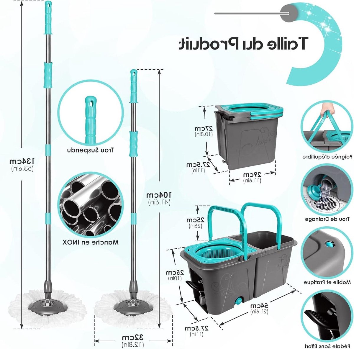 Dweilmop Set Afneembare Twee-kameremmer Voetpedaal Design Roestvrijstalen Handgreep 6 Dweilkoppen Vloerreiniging