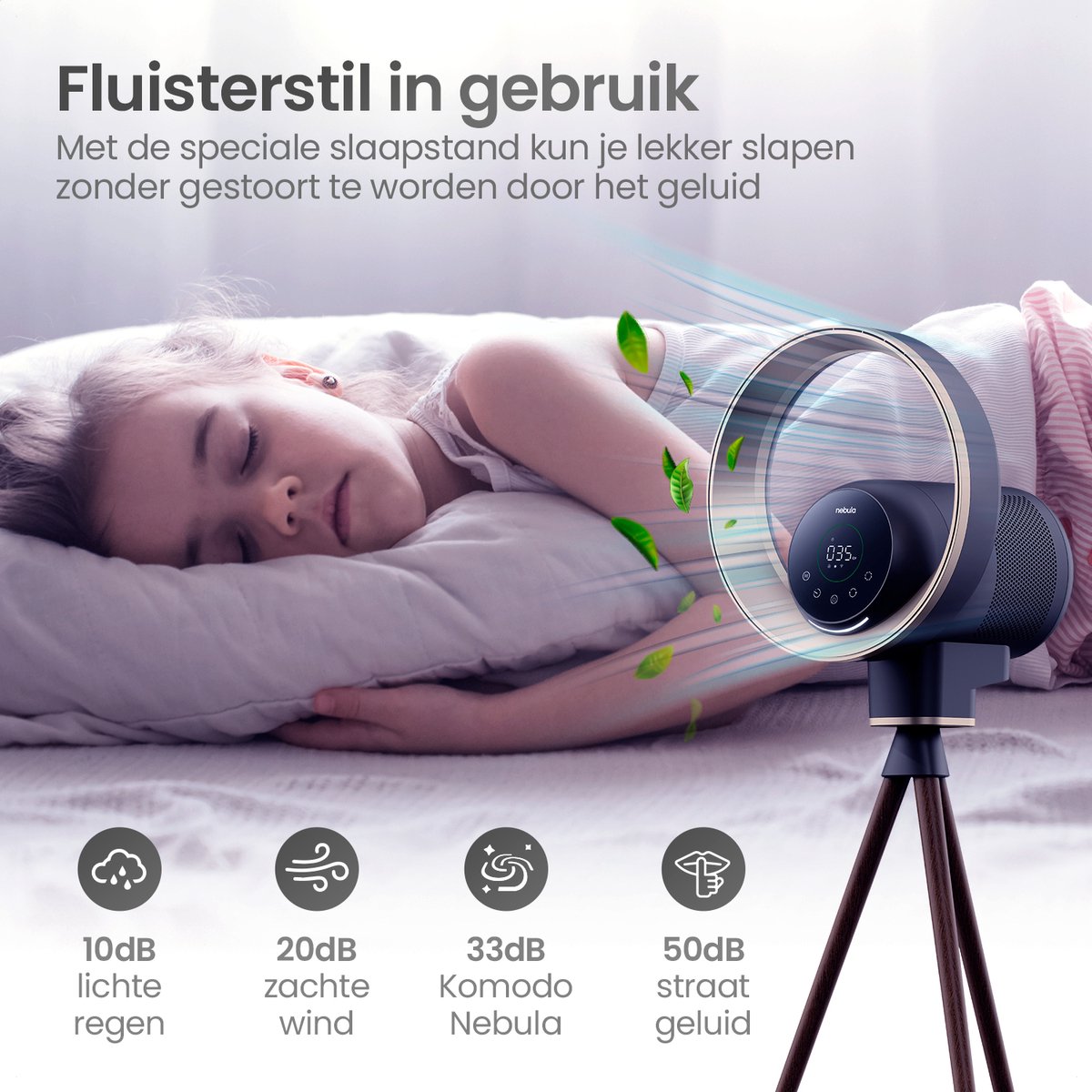 Komodo Nebula - 2in1 Luchtreiniger & Ventilator - Air Purifier met vervangbare HEPA 13 filter - Met app - Ruimtes tot 50m2 - Space Grey - CADR: 300m3/h — afbeelding 4