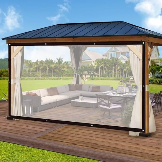 Zijpanelen Van Zeildoek met Ritssluiting Waterbestendig Buitengordijnen 0,35mm Transparant PVC Zeil met Doorvoertules voor Pergola, Veranda POCHY ( Color : Clear, Size : 6x4.5m