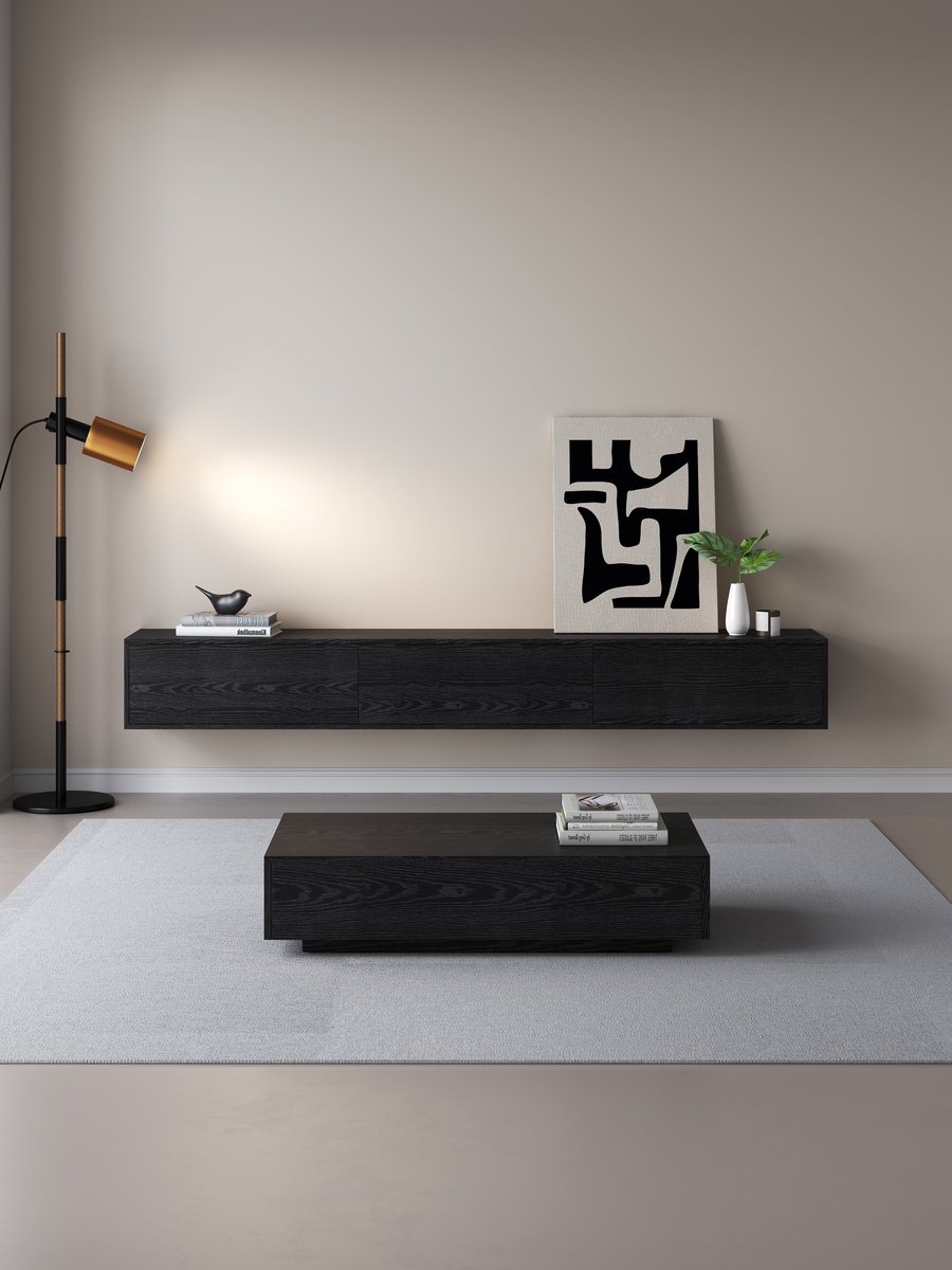 TV meubel 180cm - URBAN Exclusive Collection - TV Kast - TV Meubel Zwart - TV Meubels - TV Meubel Hout - Zwart eiken