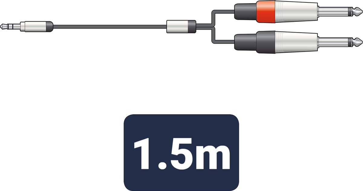Audiokabel 3,5 mm stereo jackplug naar 2 x 6,3 mm mono jackpluggen 1,5 meter