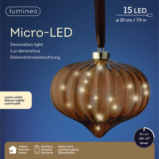Lampe oignon Lumineo Micro LED - ø20 cm - 15 lumières LED - Marron