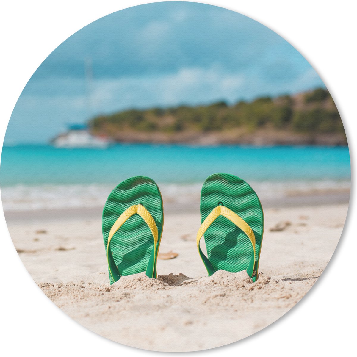 Muismat rond 20x20 cm - Mousepad Strand - Slippers - Groen - Ronde muismatten