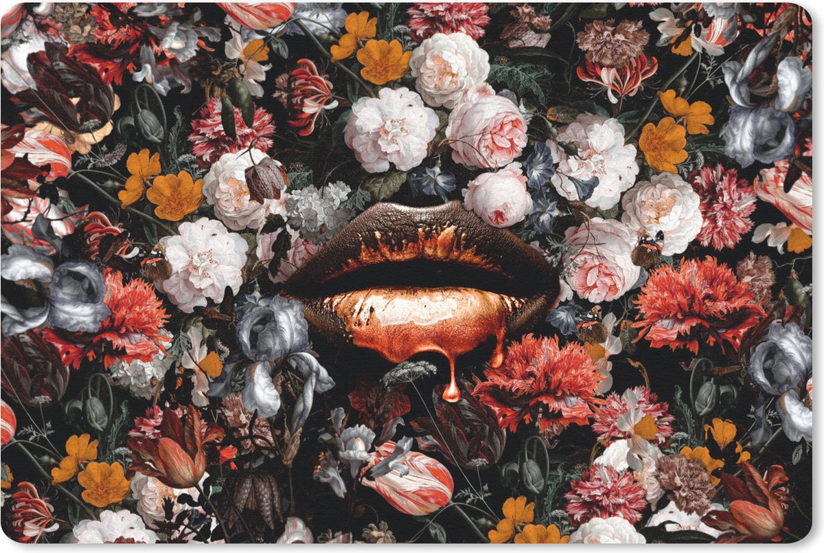 Muismat 27x18 cm - Mousepad Lippen - Bloemen - Verf - Oranje - Kunst - Abstract - Oude meesters - Muismatten