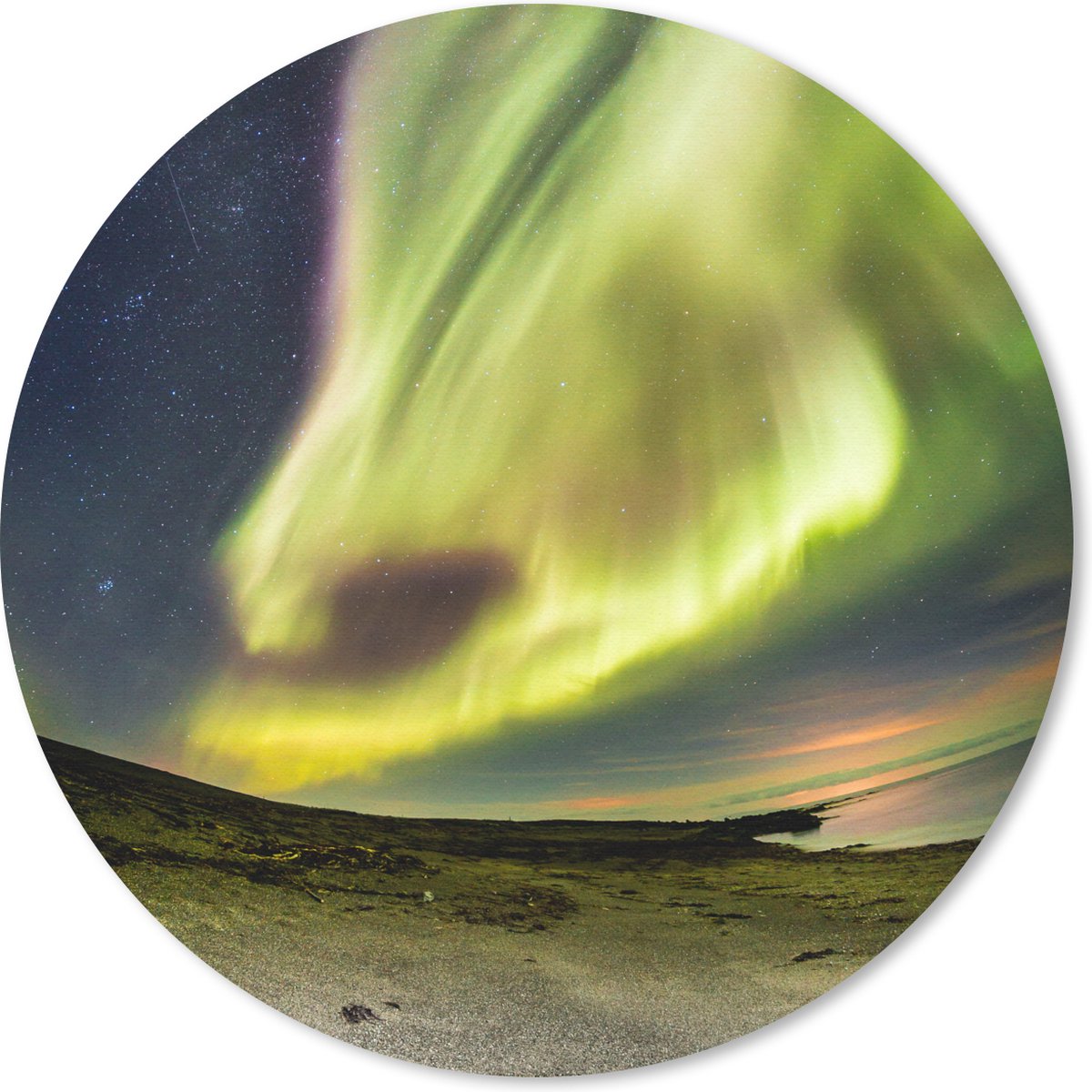 Muismat rond 30x30 cm - Mousepad Noorderlicht - IJsland - Oranje - Groen - Ronde muismatten