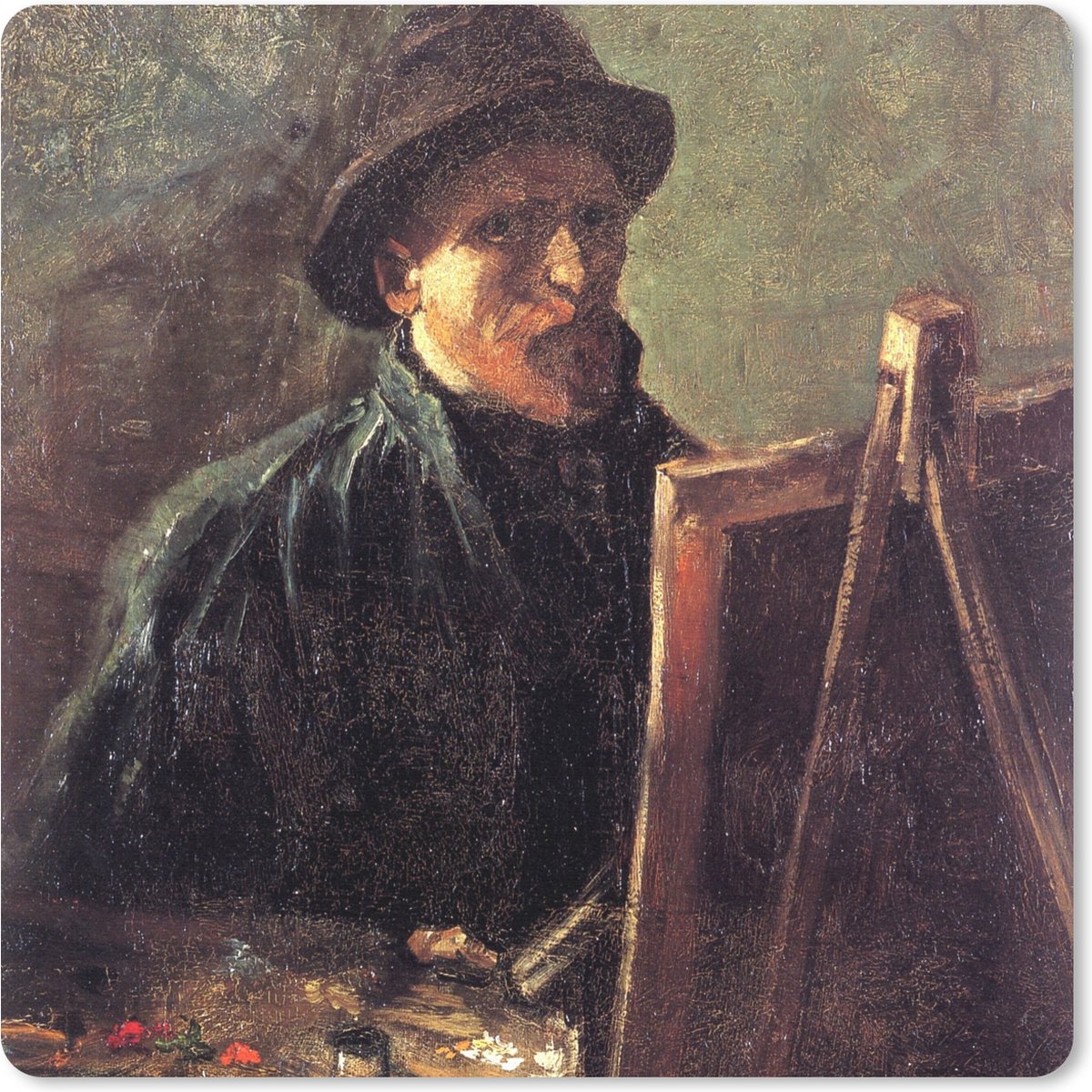 Muismat 30x30 cm - Mousepad Zelfportret als schilder - Vincent van Gogh - Muismatten