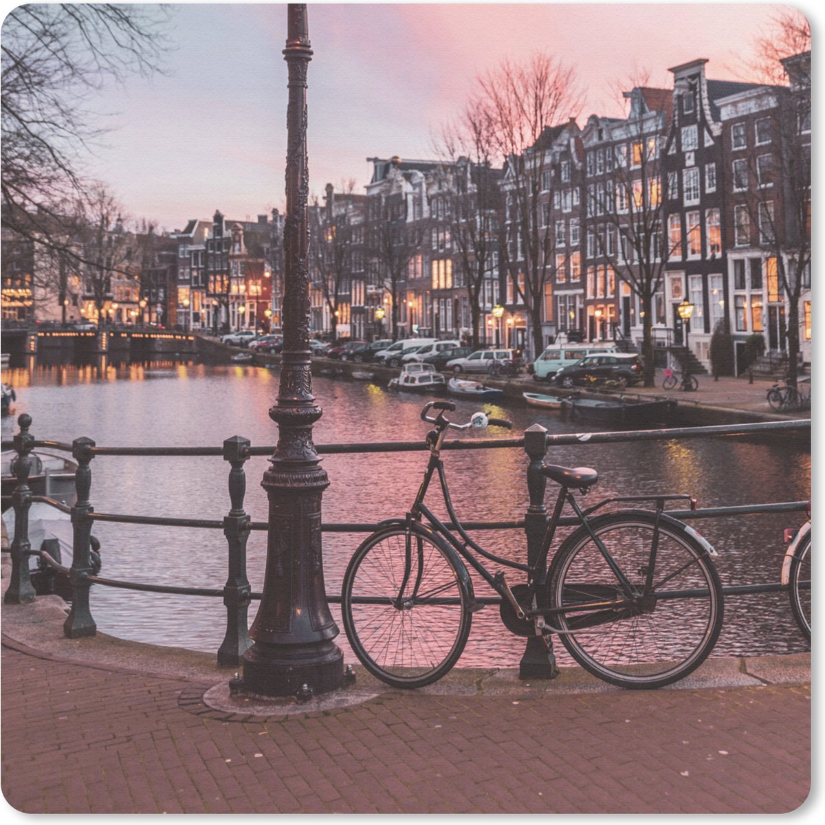 Muismat 20x20 cm - Mousepad Amsterdam in de schemering - Muismatten
