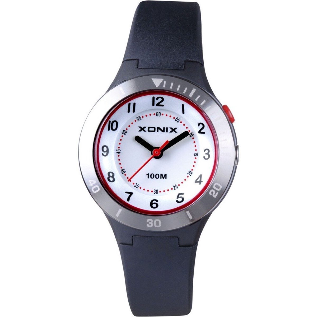 Xonix WU-A07 - Horloge - Analoog - Kinderen - Siliconen band - ABS - Cijfers - Achtergrondverlichting - Waterdicht - 10 ATM - Zwart - Rood - Wit