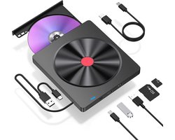 Portable Externe CD/DVD Brander Drive USB 3.0 - Extern CD-R DVD+RW Writer en SD/TF Card Reader - Station voor Mac OS Laptop - Windows 11/10 - Zwart