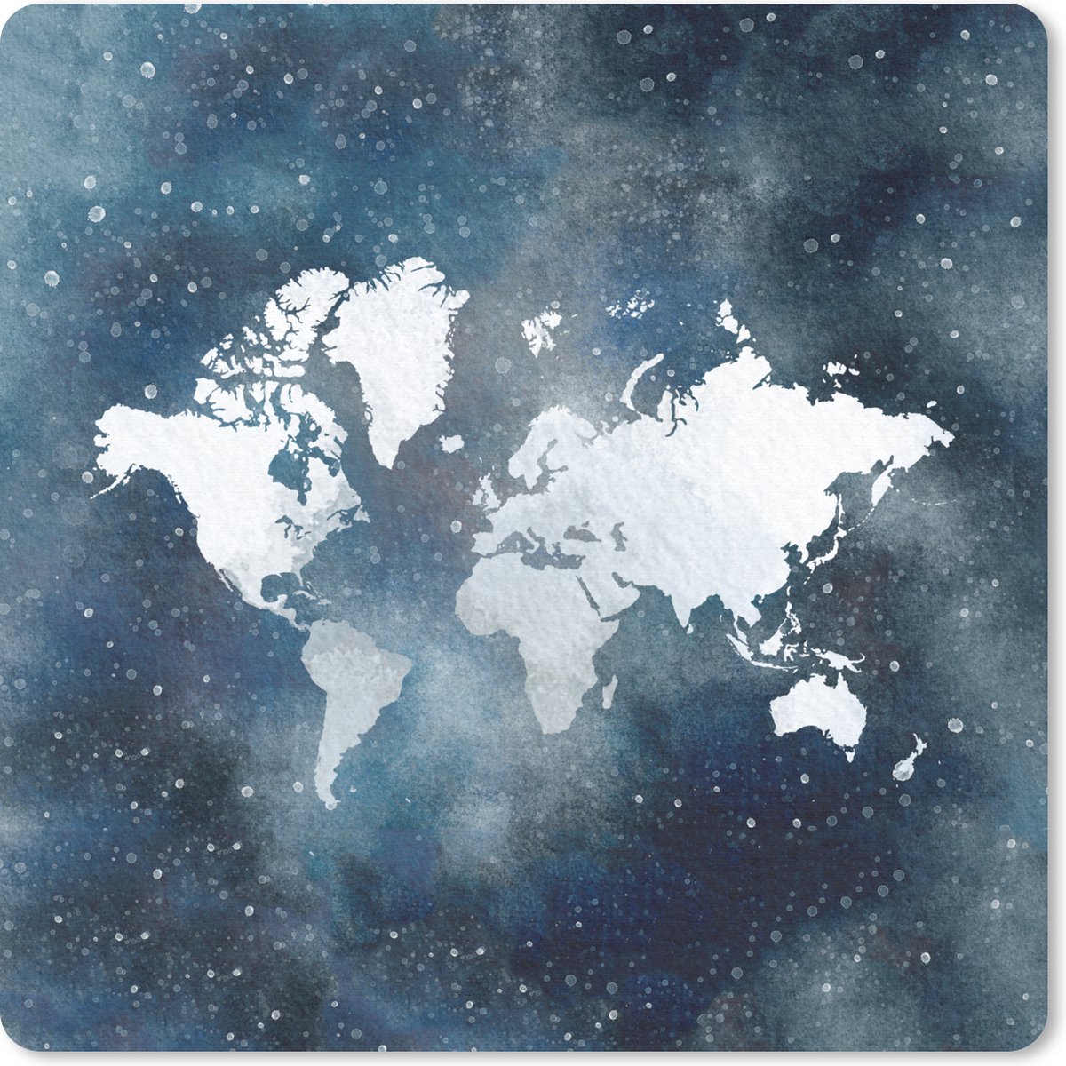 Muismat 20x20 cm - Mousepad Wereldkaart - Waterverf - Topografie - Muismatten
