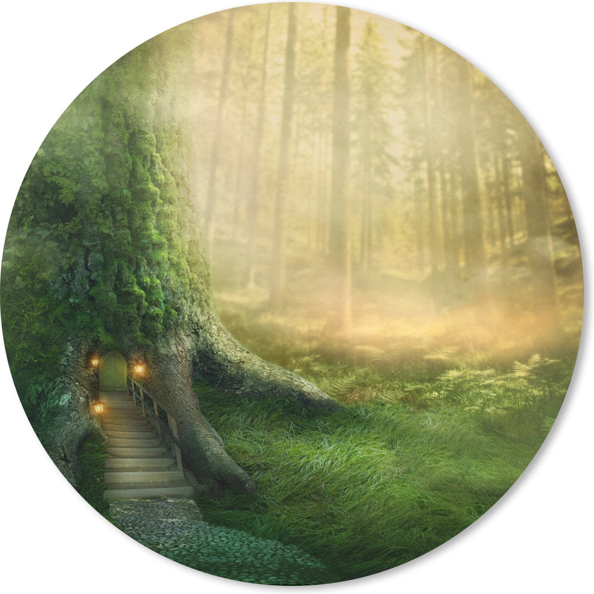 Muismat rond 20x20 cm - Mousepad Huis - Bos - Bomen - Ronde muismatten