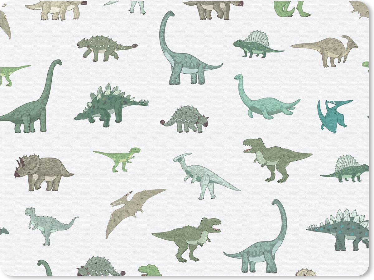 Muismat 23x19 cm - Mousepad Dinosaurus - Groen - Jongens - Bruin - Kind - Patronen - Muismatten