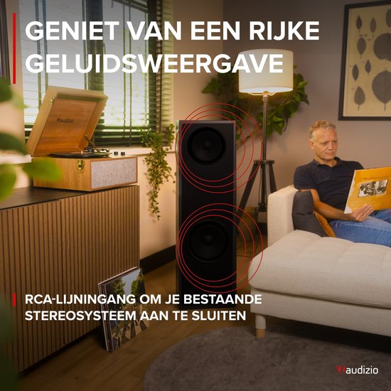 Platenspeler op poten - Audizio Fremont - Retro platenspeler met meubel - Met Bluetooth - Houtlook — afbeelding 4