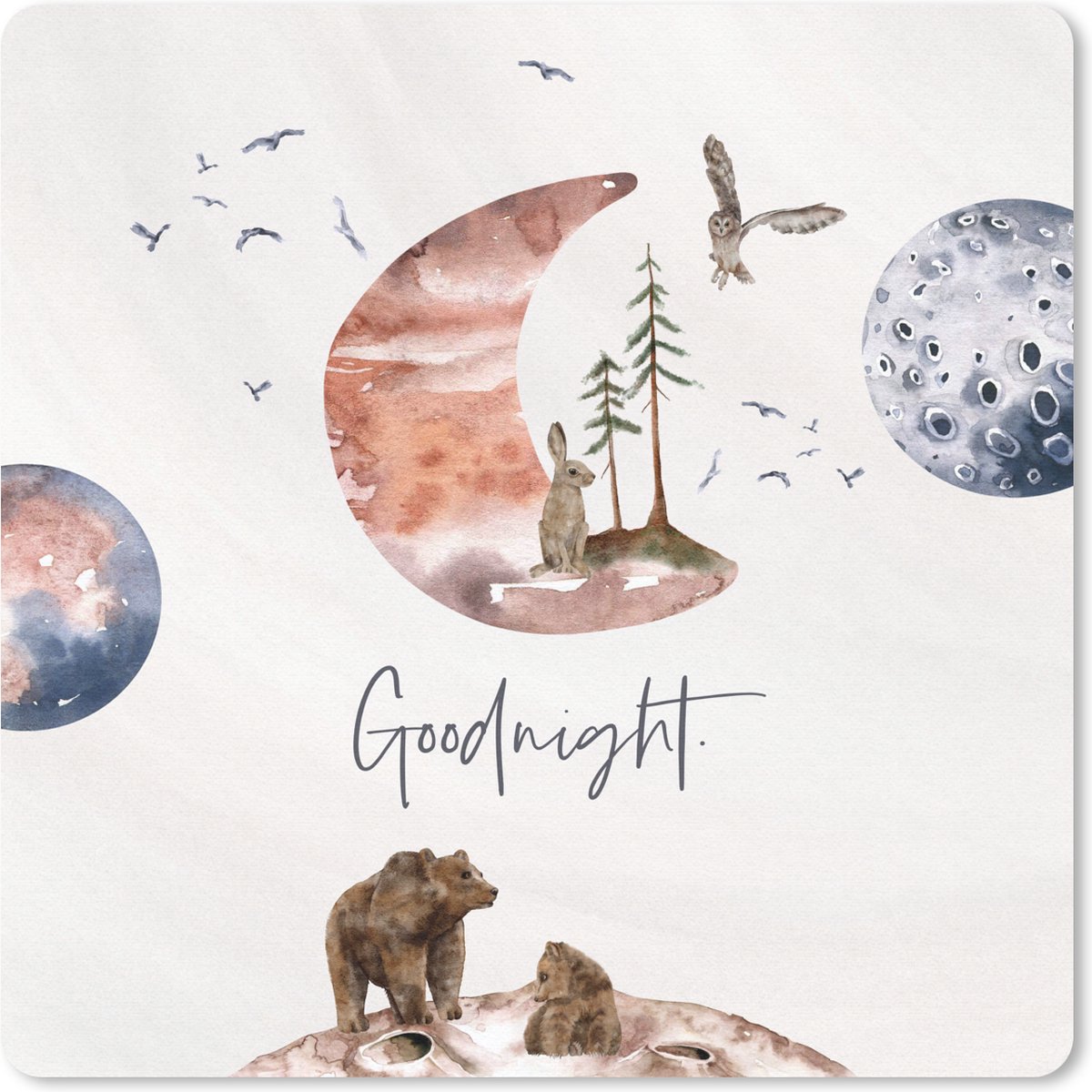 Muismat 30x30 cm - Mousepad Quotes - Goodnight - Spreuken - Kinderen - Jongens - Meisjes - Kind - Muismatten
