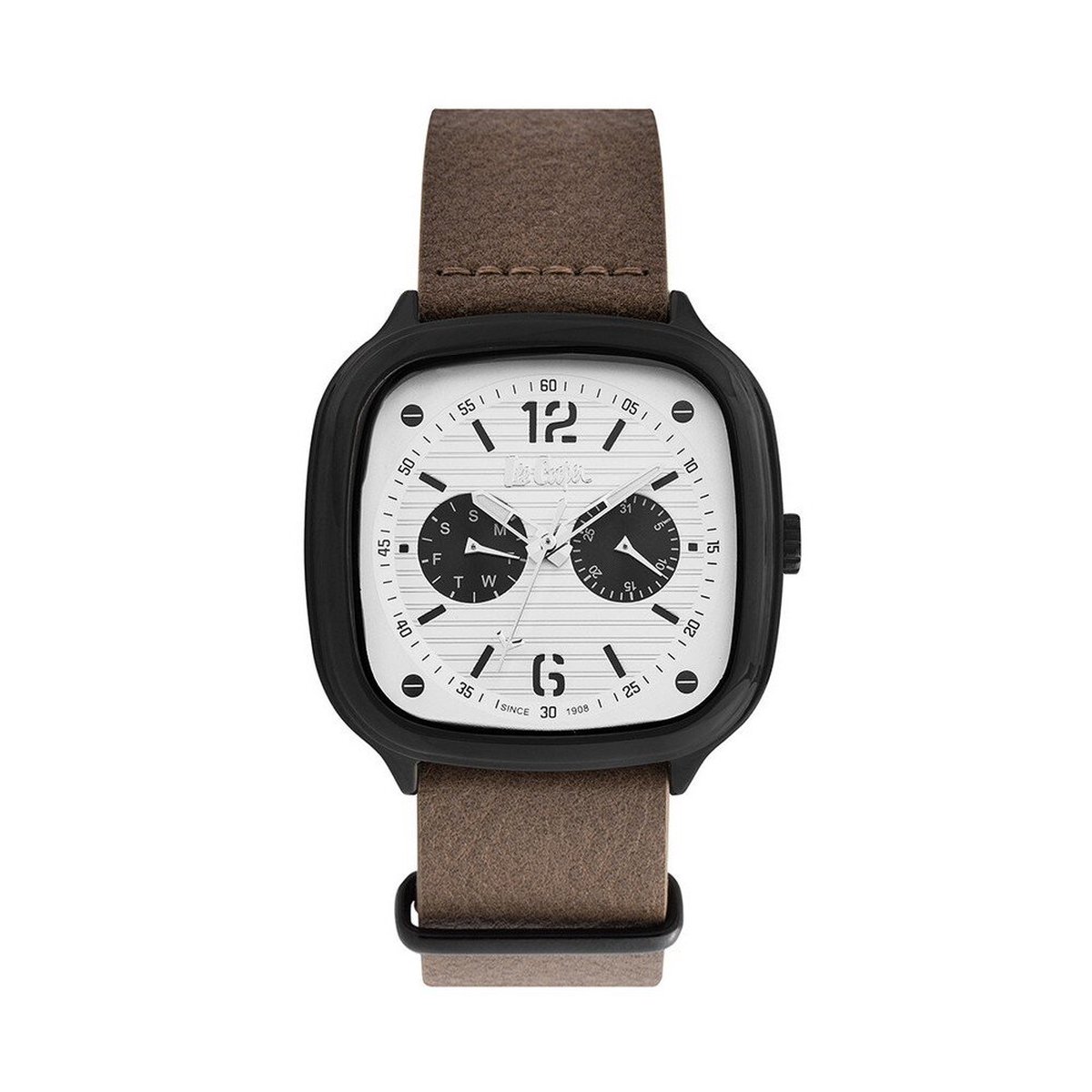 Lee Cooper LC06974.337 - Horloge - Analoog - Mannen - Heren - leren band - Vierkant - Bruin - Zwart - Wit